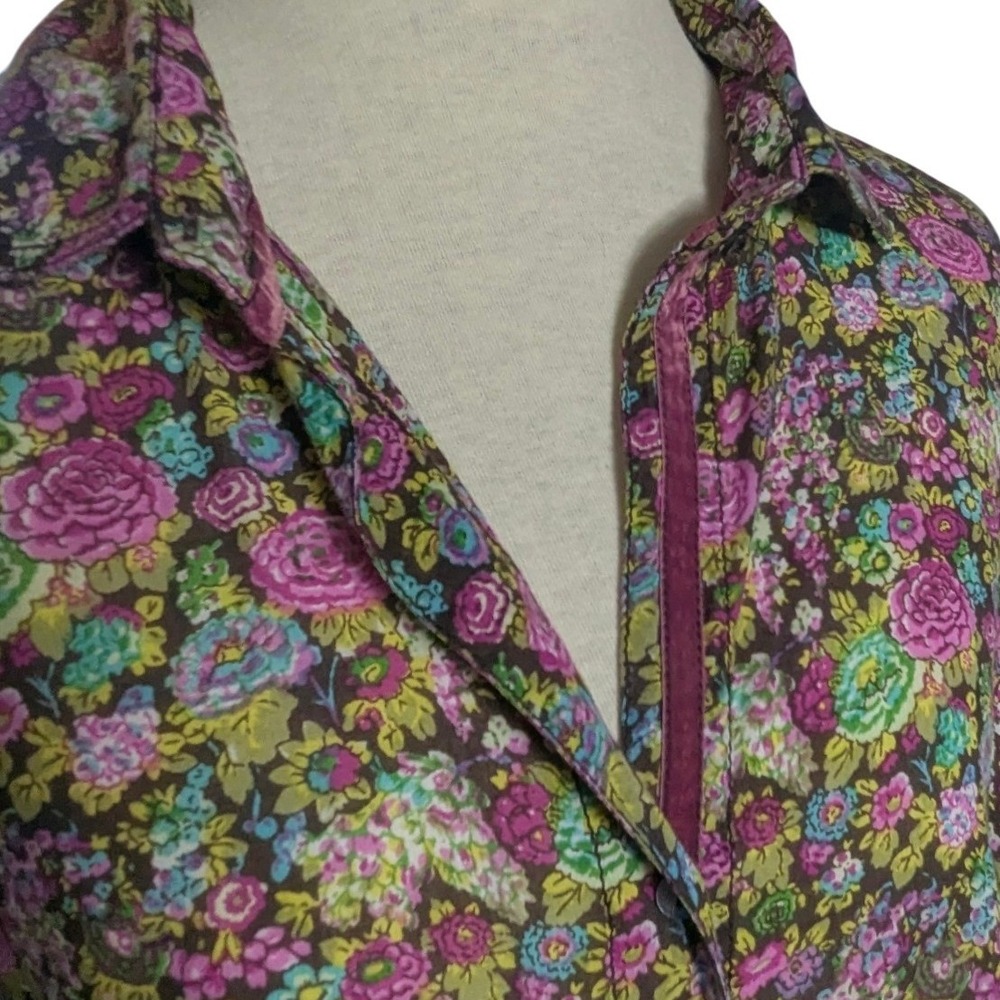 Cino Floral Button Down Shirt Womens Medium Rose Print Boho Cottagecore Blouse - Picture 5 of 13